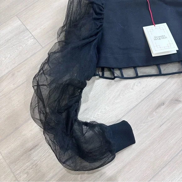 NWT ALEXANDER McQueen organic sweatshirt top tulle corset crop mesh black 40 - Picture 10 of 11